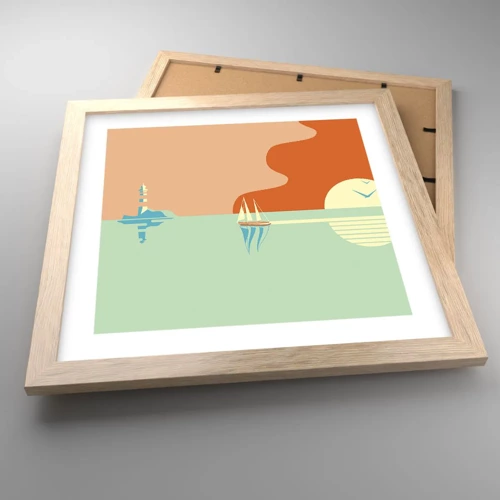 Affiche dans un chêne clair - Poster - Paysage idéal de la mer - 30x30 cm