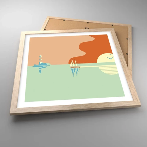 Affiche dans un chêne clair - Poster - Paysage idéal de la mer - 40x40 cm