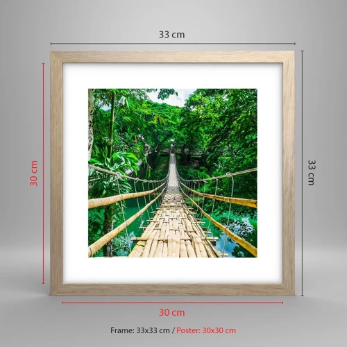 Affiche dans un chêne clair - Poster - Pont de singe en pleine nature - 30x30 cm