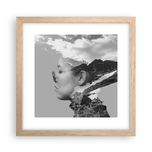 Affiche dans un chêne clair - Poster - Portrait de montagnes et nuages - 30x30 cm