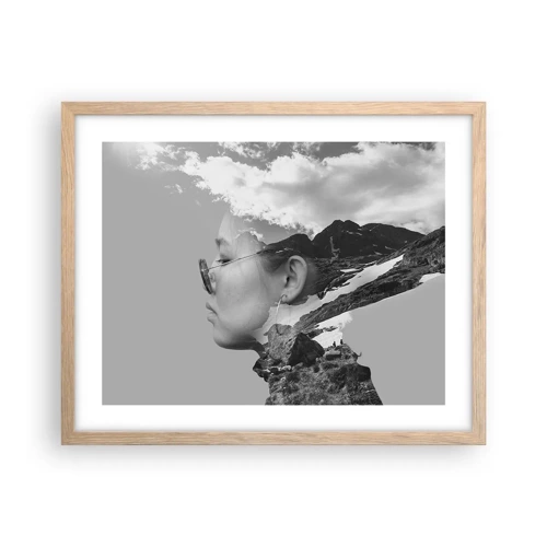 Affiche dans un chêne clair - Poster - Portrait de montagnes et nuages - 50x40 cm