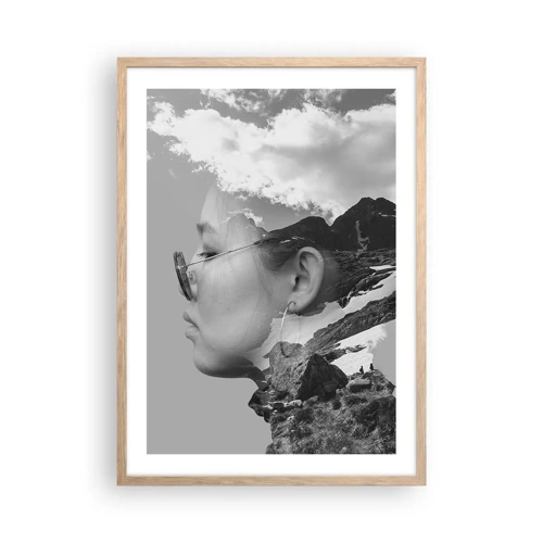Affiche dans un chêne clair - Poster - Portrait de montagnes et nuages - 50x70 cm