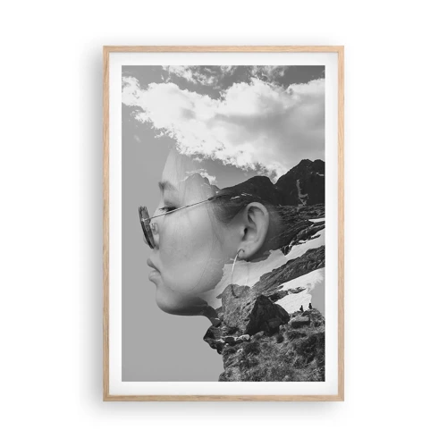 Affiche dans un chêne clair - Poster - Portrait de montagnes et nuages - 61x91 cm
