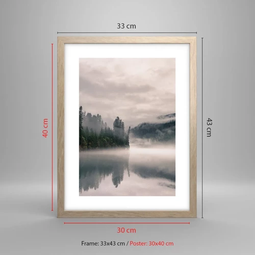 Affiche dans un chêne clair - Poster - Reflet dans le brouillard - 30x40 cm