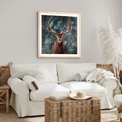Affiche dans un chêne clair - Poster - Roi de la forêt couronné - 40x40 cm