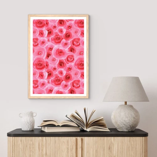 Affiche dans un chêne clair - Poster - Roses en-haut et en-bas - 50x70 cm