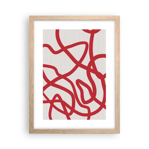 Affiche dans un chêne clair - Poster - Rouge sur blanc - 30x40 cm