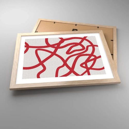 Affiche dans un chêne clair - Poster - Rouge sur blanc - 40x30 cm