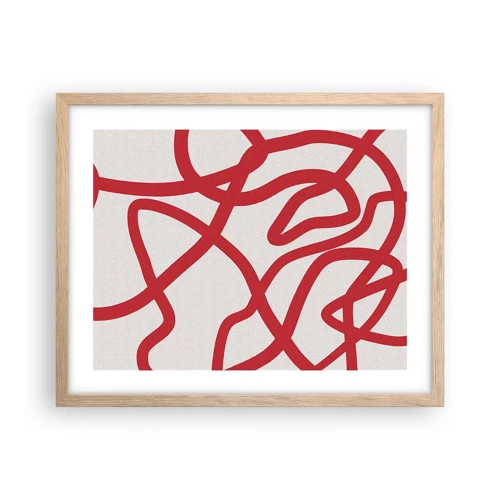 Affiche dans un chêne clair - Poster - Rouge sur blanc - 50x40 cm