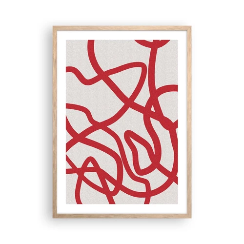 Affiche dans un chêne clair - Poster - Rouge sur blanc - 50x70 cm