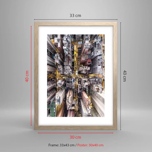 Affiche dans un chêne clair - Poster - Salutations de Hong-Kong - 30x40 cm