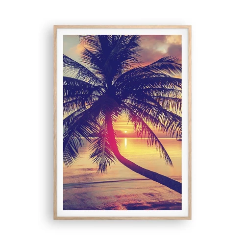 Affiche dans un chêne clair - Poster - Soirée sous les palmiers - 70x100 cm