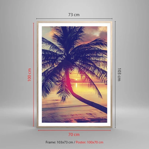 Affiche dans un chêne clair - Poster - Soirée sous les palmiers - 70x100 cm