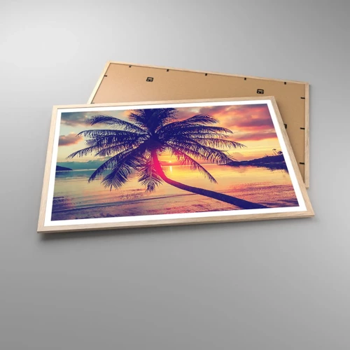 Affiche dans un chêne clair - Poster - Soirée sous les palmiers - 91x61 cm