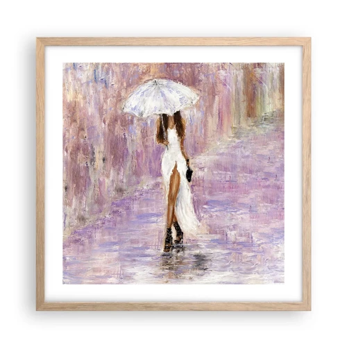 Affiche dans un chêne clair - Poster - Sous la pluie lilas - 50x50 cm