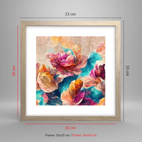 Affiche dans un chêne clair - Poster - Splendeur colorée du bouquet - 30x30 cm