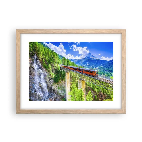 Affiche dans un chêne clair - Poster - Train dans les Alpes - 40x30 cm