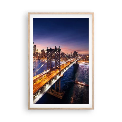 Affiche dans un chêne clair - Poster - Un pont lumineux au cœur de la ville - 61x91 cm