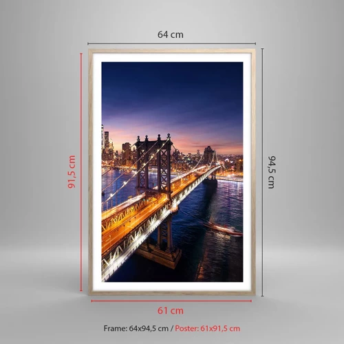Affiche dans un chêne clair - Poster - Un pont lumineux au cœur de la ville - 61x91 cm