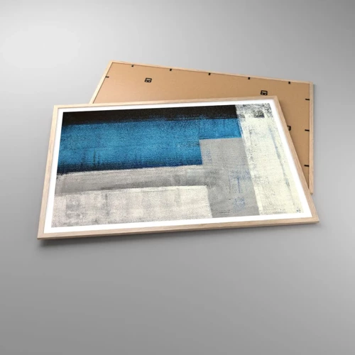 Affiche dans un chêne clair - Poster - Une composition poétique de gris et de bleu - 100x70 cm