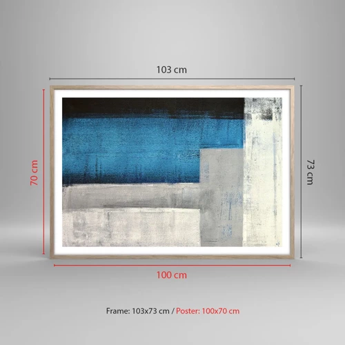 Affiche dans un chêne clair - Poster - Une composition poétique de gris et de bleu - 100x70 cm