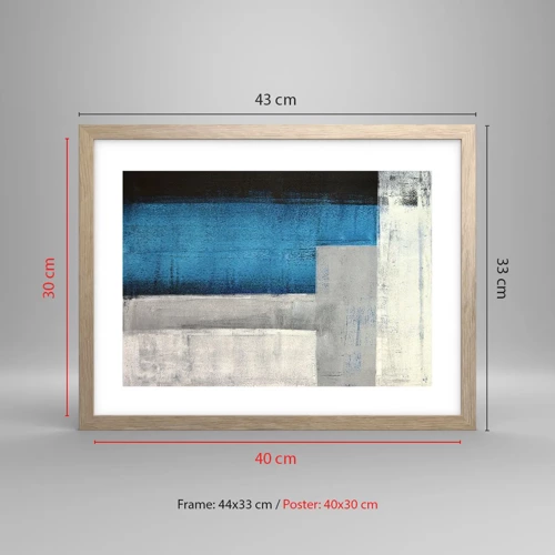 Affiche dans un chêne clair - Poster - Une composition poétique de gris et de bleu - 40x30 cm
