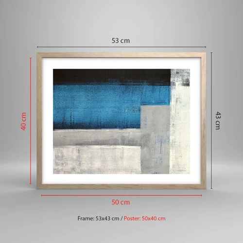 Affiche dans un chêne clair - Poster - Une composition poétique de gris et de bleu - 50x40 cm