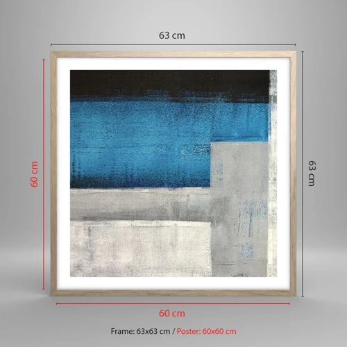 Affiche dans un chêne clair - Poster - Une composition poétique de gris et de bleu - 60x60 cm