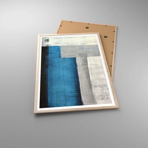 Affiche dans un chêne clair - Poster - Une composition poétique de gris et de bleu - 61x91 cm