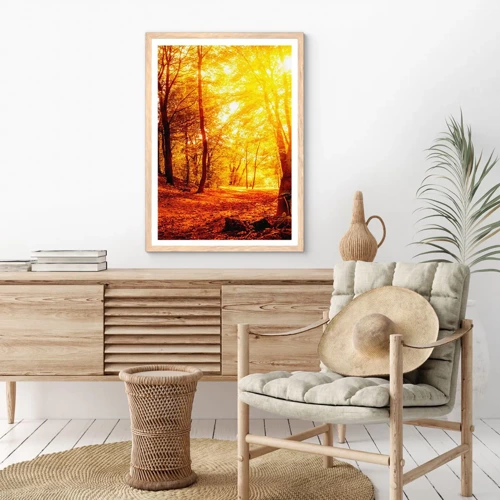 Affiche dans un chêne clair - Poster - Vers la clairière dorée - 30x40 cm