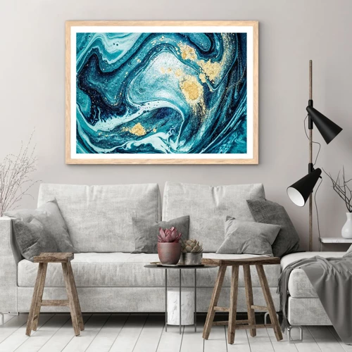 Affiche dans un chêne clair - Poster - Vortex bleu - 100x70 cm