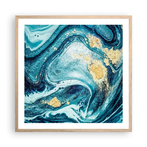 Affiche dans un chêne clair - Poster - Vortex bleu - 60x60 cm