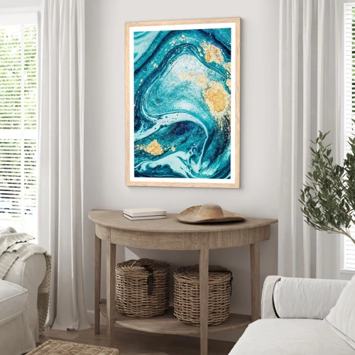 Affiche dans un chêne clair - Poster - Vortex bleu - 70x100 cm