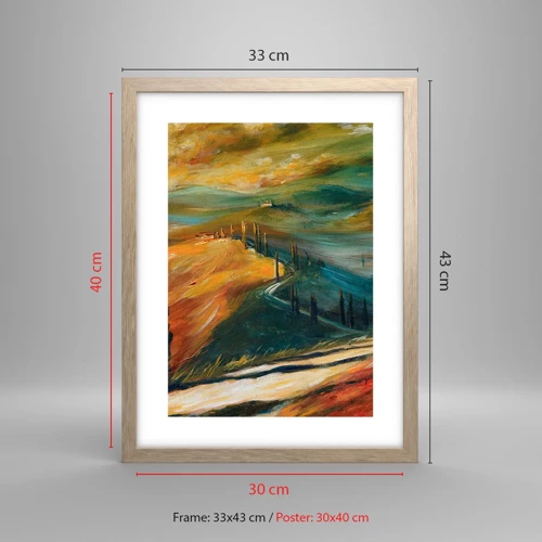 Affiche dans un chêne clair - Poster - paysage toscan - 30x40 cm