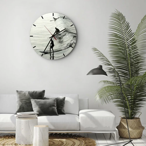 Horloge murale - Pendule murale - A la rencontre de la vague - 30x30 cm