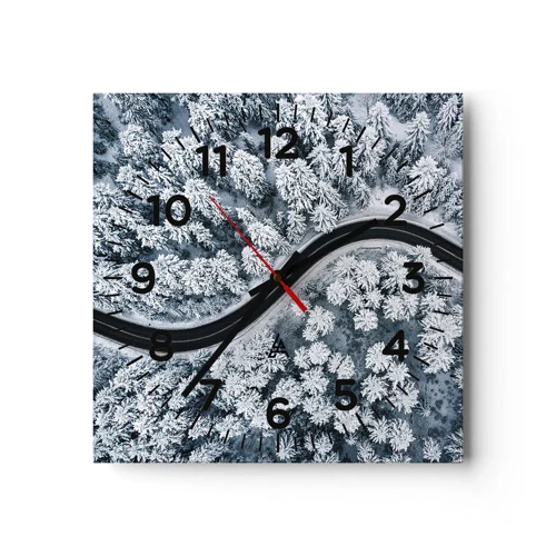 Horloge murale - Pendule murale - À travers une forêt d'hiver - 40x40 cm