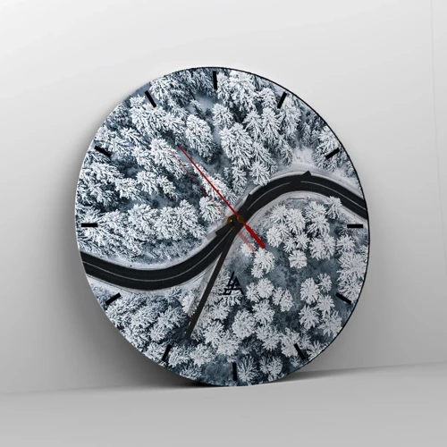 Horloge murale - Pendule murale - À travers une forêt d'hiver - 40x40 cm