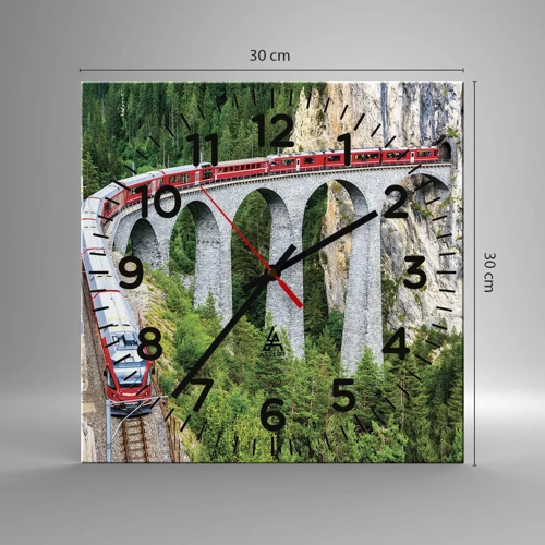 Horloge murale - Pendule murale - Chemin de fer avec vue sur la montagne - 30x30 cm