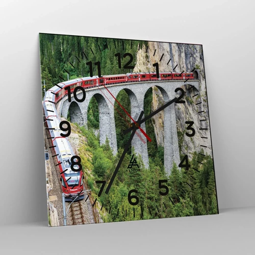 Horloge murale - Pendule murale - Chemin de fer avec vue sur la montagne - 30x30 cm