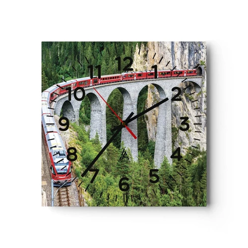 Horloge murale - Pendule murale - Chemin de fer avec vue sur la montagne - 40x40 cm