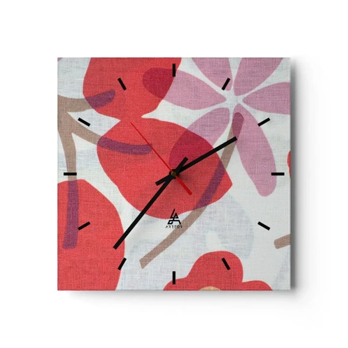 Horloge murale - Pendule murale - Composition florale dans les roses - 30x30 cm