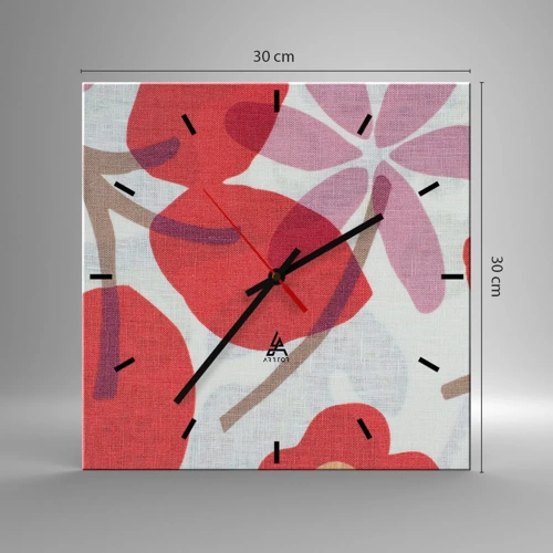 Horloge murale - Pendule murale - Composition florale dans les roses - 30x30 cm