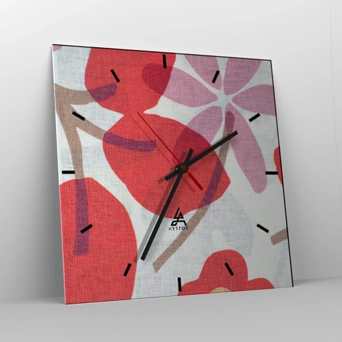 Horloge murale - Pendule murale - Composition florale dans les roses - 30x30 cm