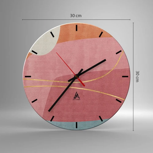 Horloge murale - Pendule murale - Composition pastel au fil d'or - 30x30 cm