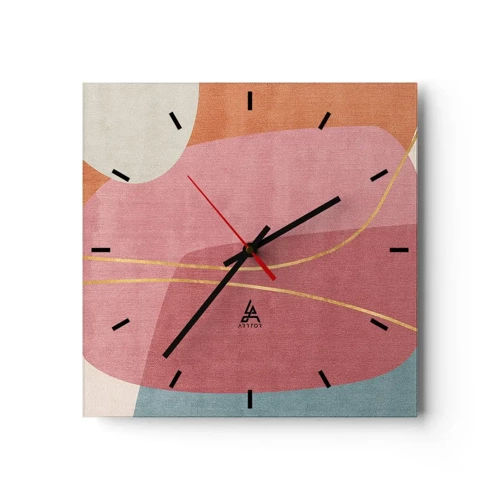 Horloge murale - Pendule murale - Composition pastel au fil d'or - 40x40 cm