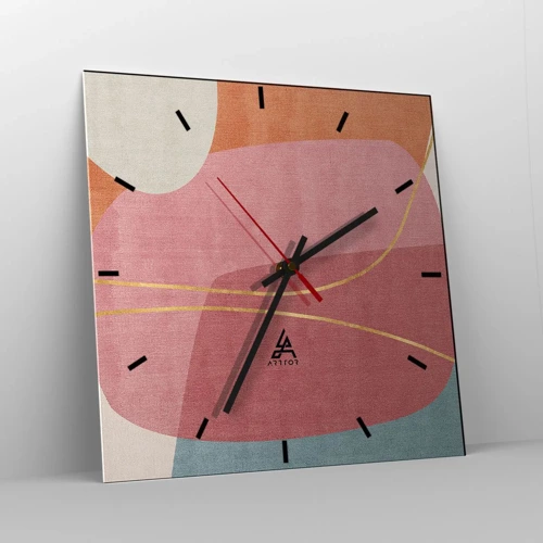 Horloge murale - Pendule murale - Composition pastel au fil d'or - 40x40 cm