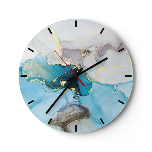 Horloge murale - Pendule murale - Etude de la rencontre gris et turquoise - 30x30 cm