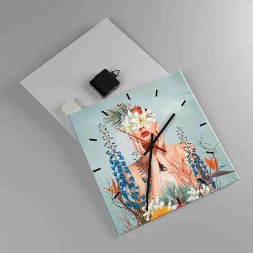Horloge murale - Pendule murale - Femme - fleur - 30x30 cm