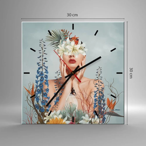 Horloge murale - Pendule murale - Femme - fleur - 30x30 cm