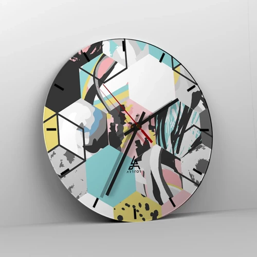 Horloge murale - Pendule murale - Hexagones et cubes en six couleurs - 30x30 cm